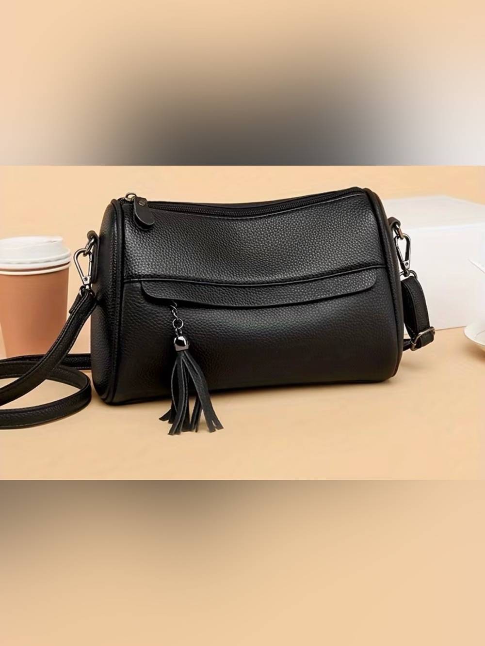 Black Leather Crossbody Pillow Bag